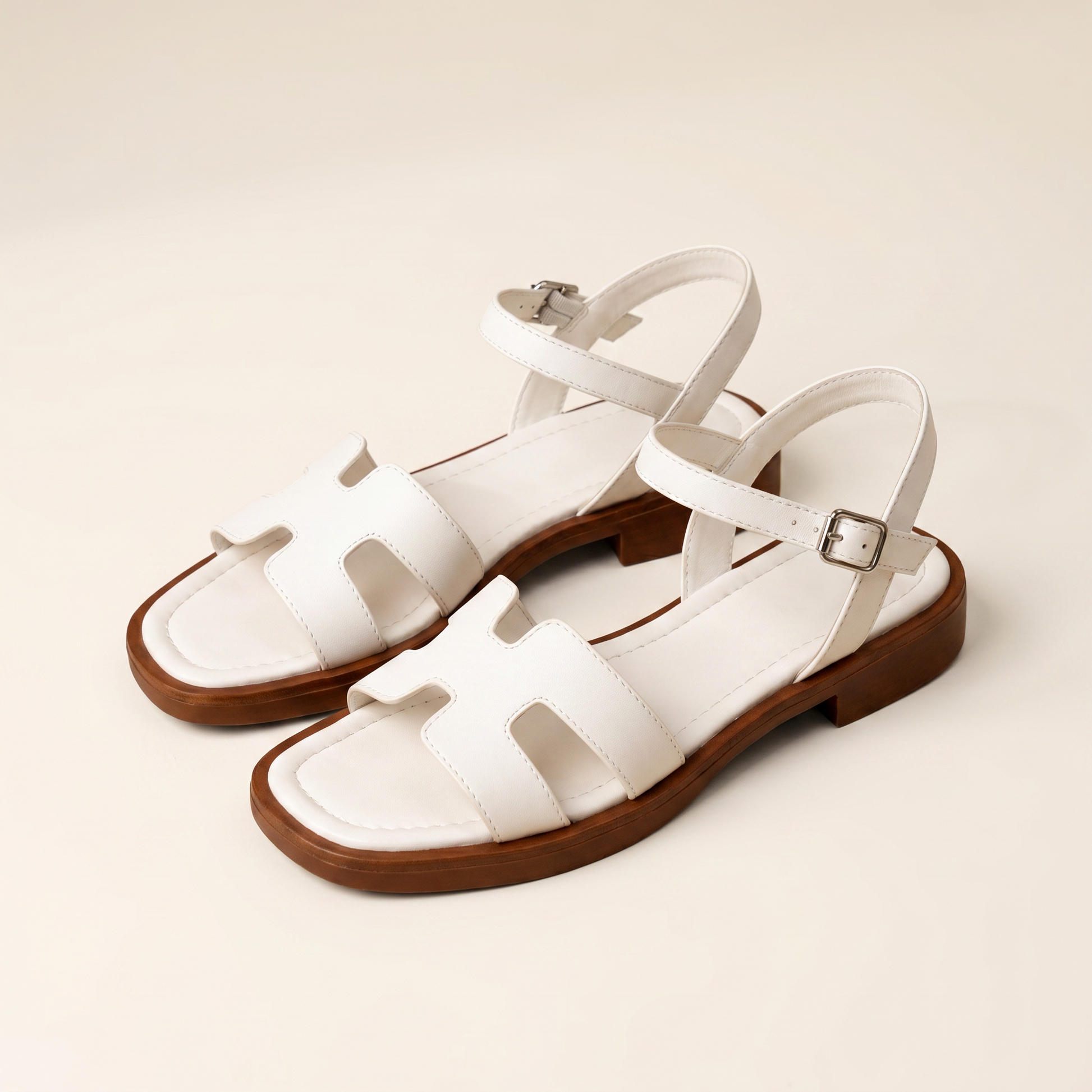 Sunoire women s flat sandals structured design everyday comfort 07 pair flatlay white