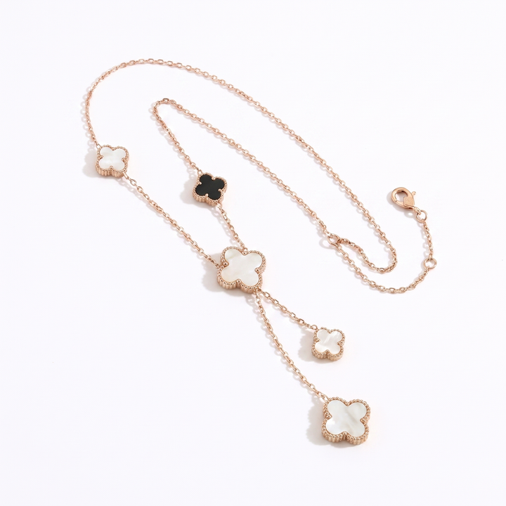 Valentina Gold Necklace — Rose Gold Black and White Clover