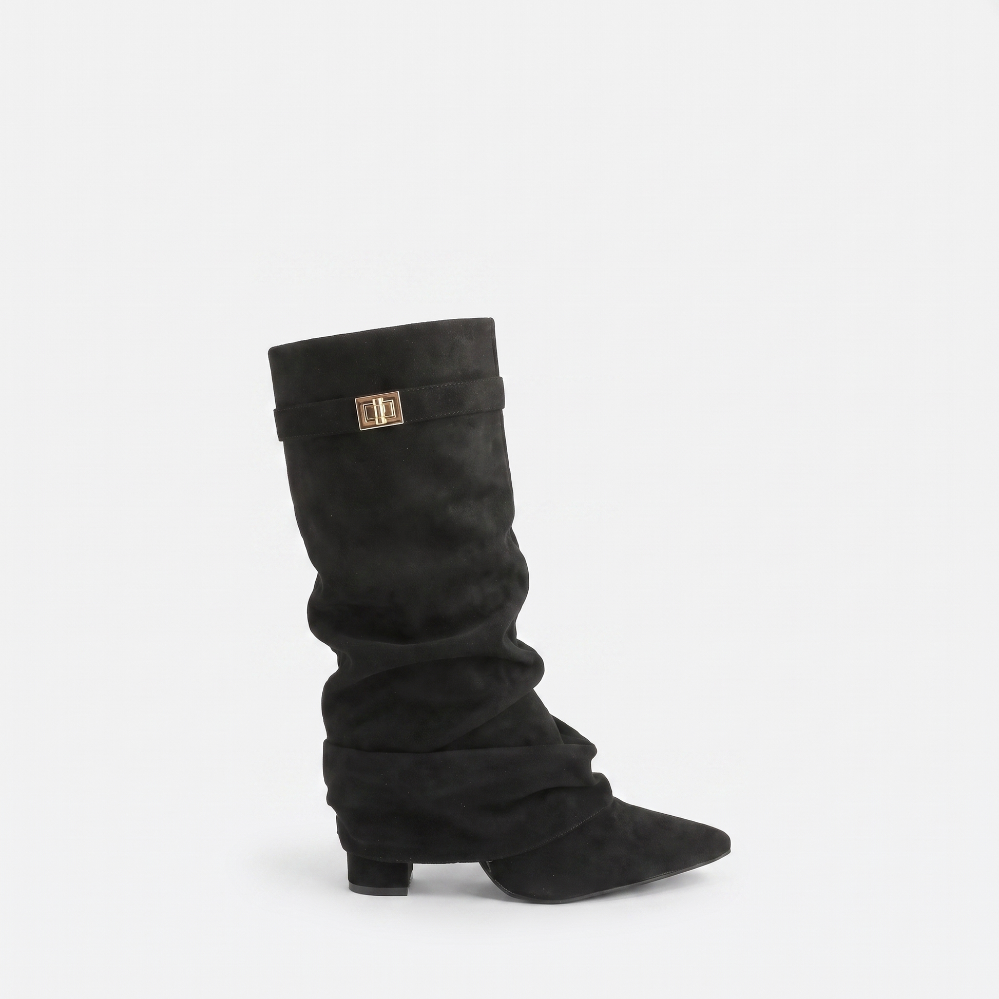 Sunoire isla womens slouch knee high boots pointed toe 08 lateral profile black suede