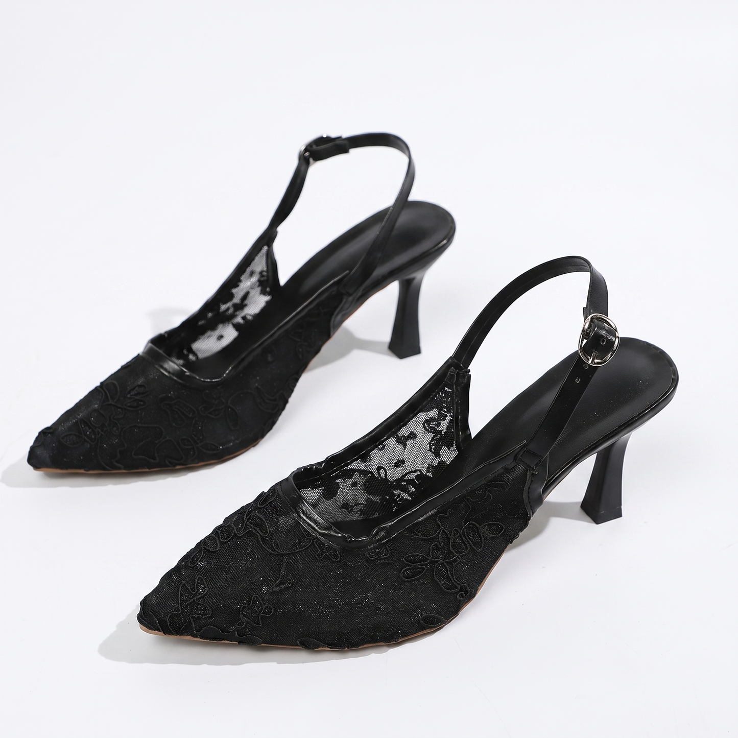 Sunoire trufox womens elegant faux leather pointed toe ultra high heel pumps slingback slip on summer autumn 08 pair flatlay black