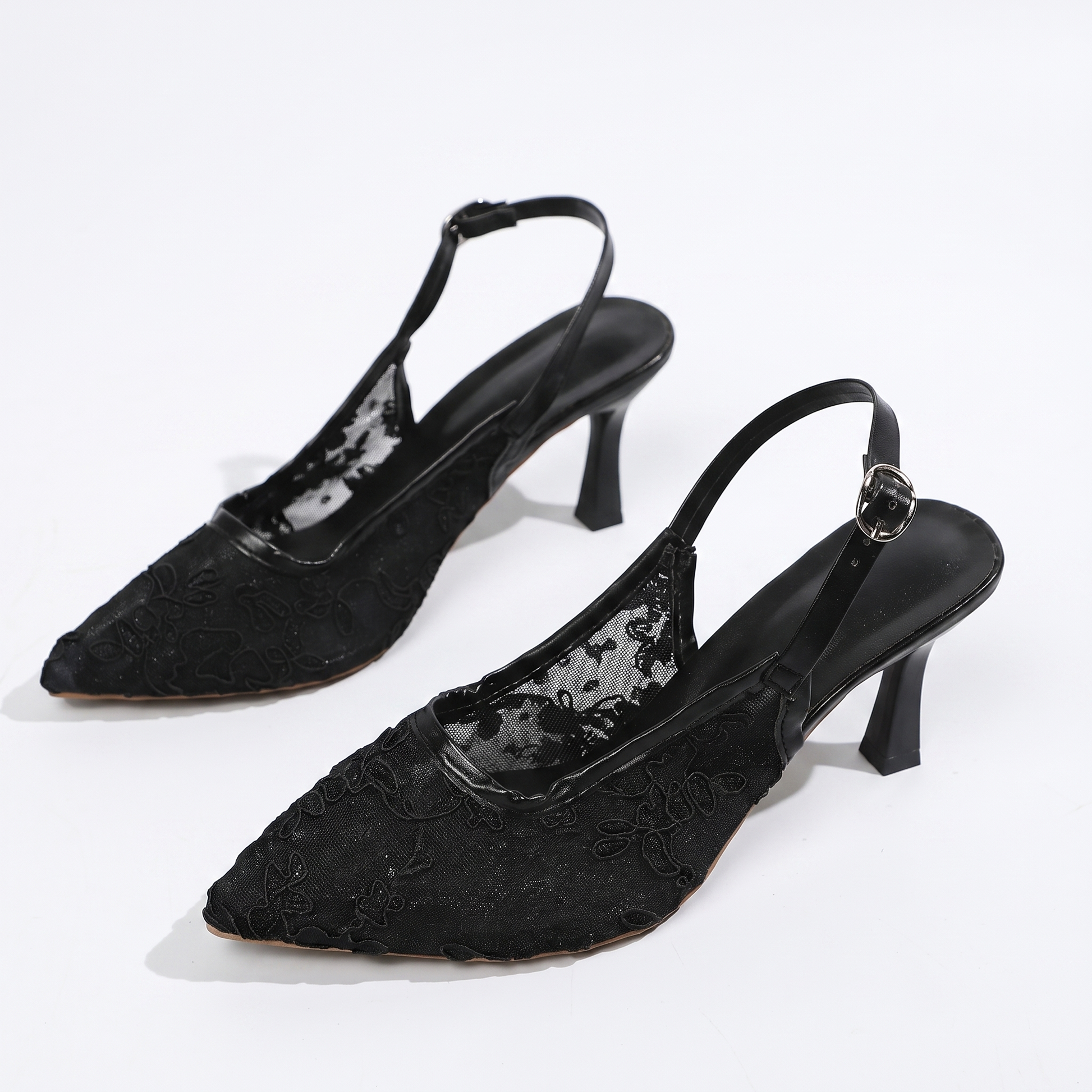 Sunoire trufox womens elegant faux leather pointed toe ultra high heel pumps slingback slip on summer autumn 08 pair flatlay black