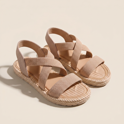 Sunoire adele women s woven sandals 09 pair flatlay beige