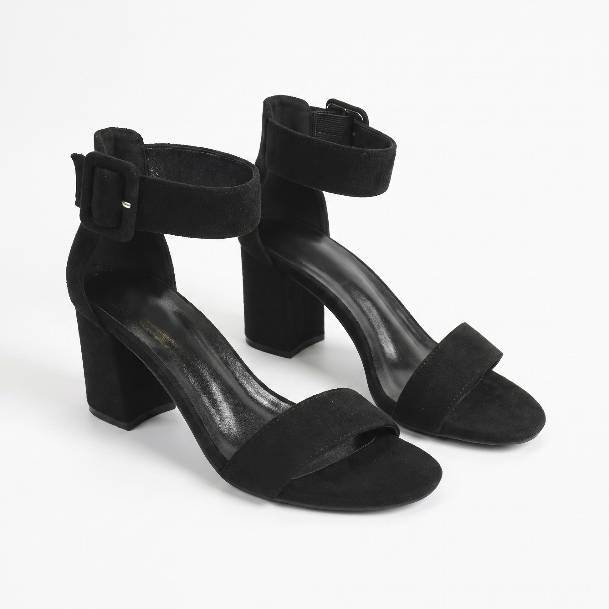 Sunoire 2026 new elegant women s sandals chunky block heel ankle strap suede summer dress shoes custom oem odm manufacturer 09 pair flatlay black