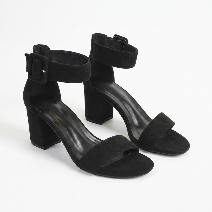 Sunoire 2026 new elegant women s sandals chunky block heel ankle strap suede summer dress shoes custom oem odm manufacturer 09 pair flatlay black