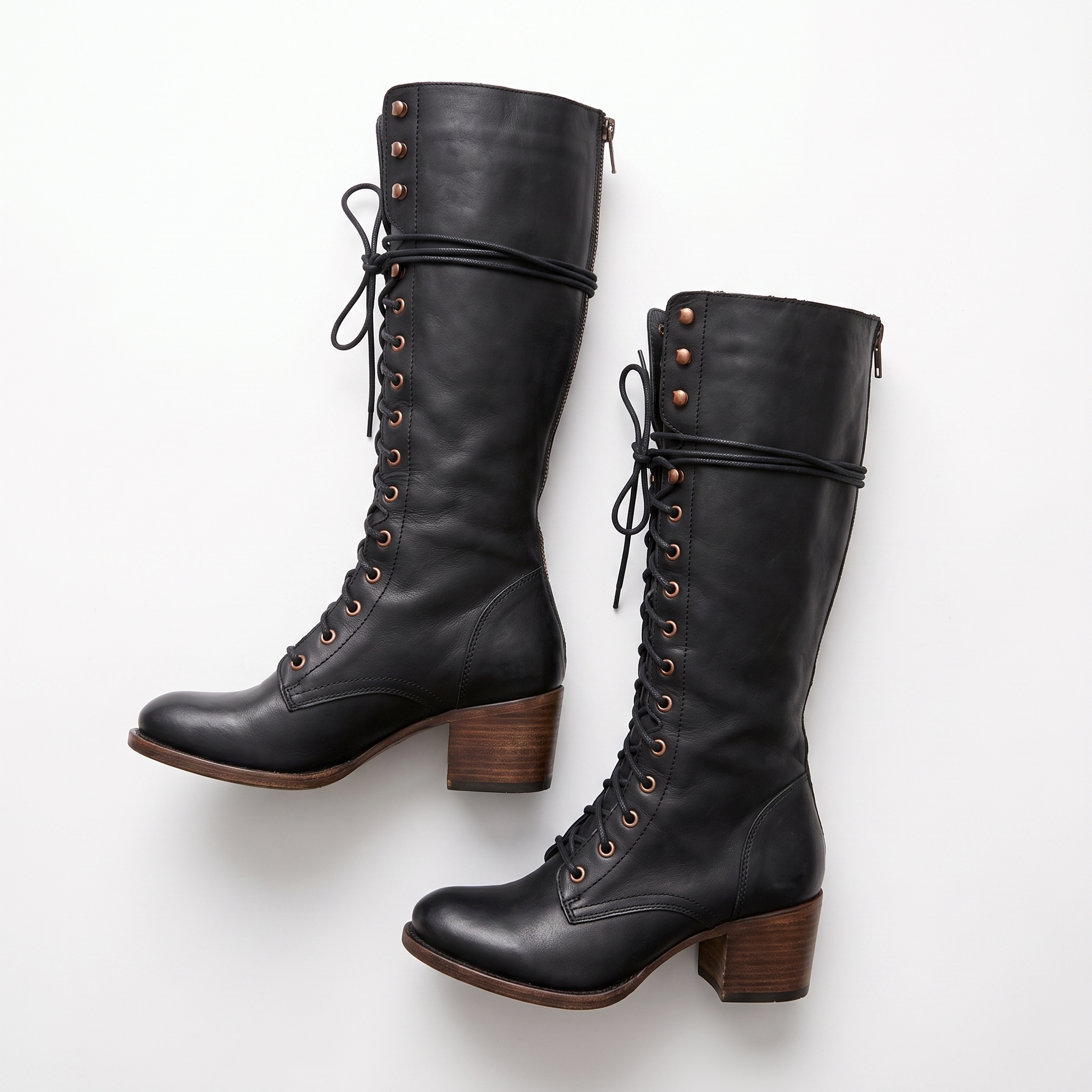 Sunoire harper womens lace up knee high orthopedic boots 09 pair flatlay black