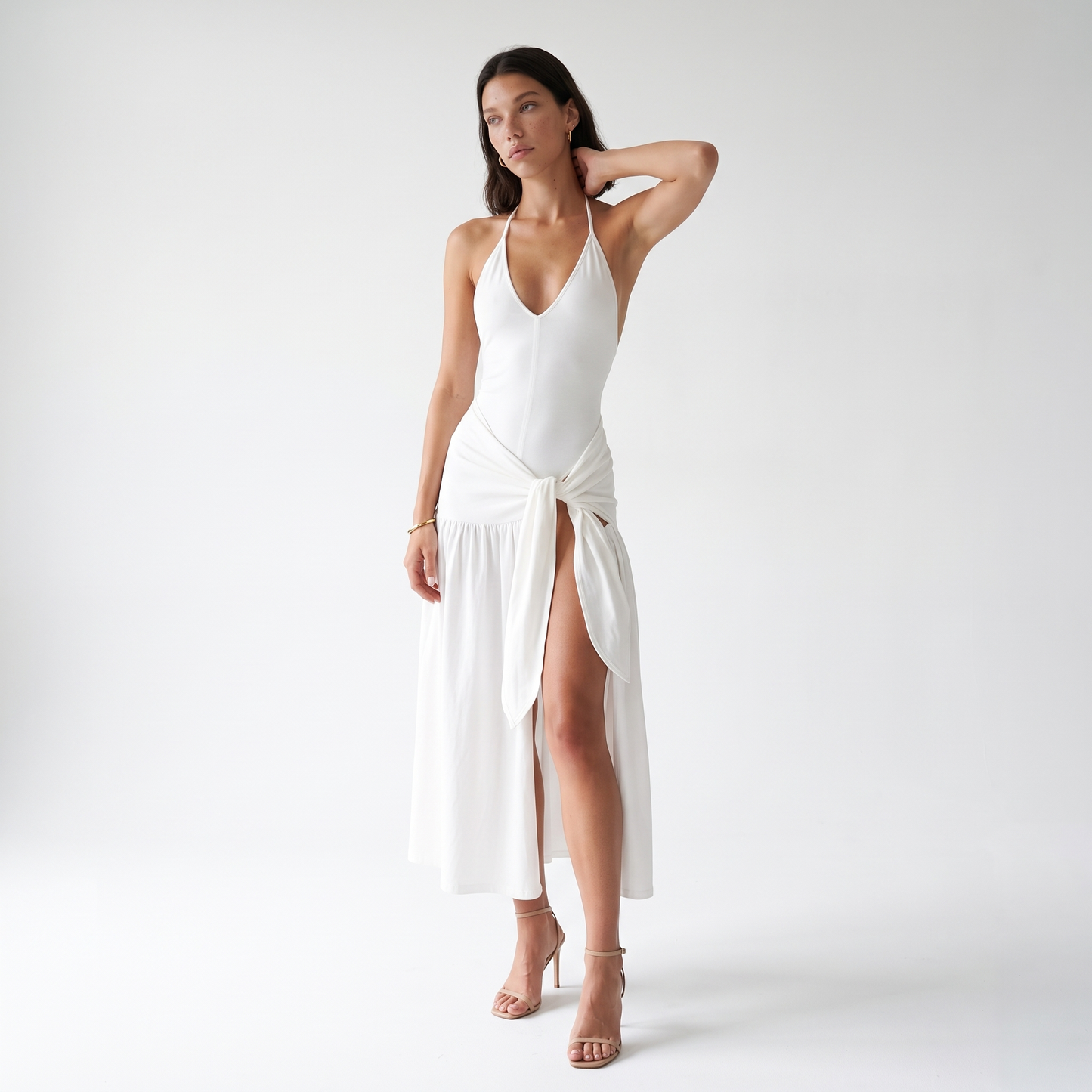 Sunoire 1 moq sexy v neck elegant backless slit skirt casual bodycon jumpsuit and skirt women set front hero 01