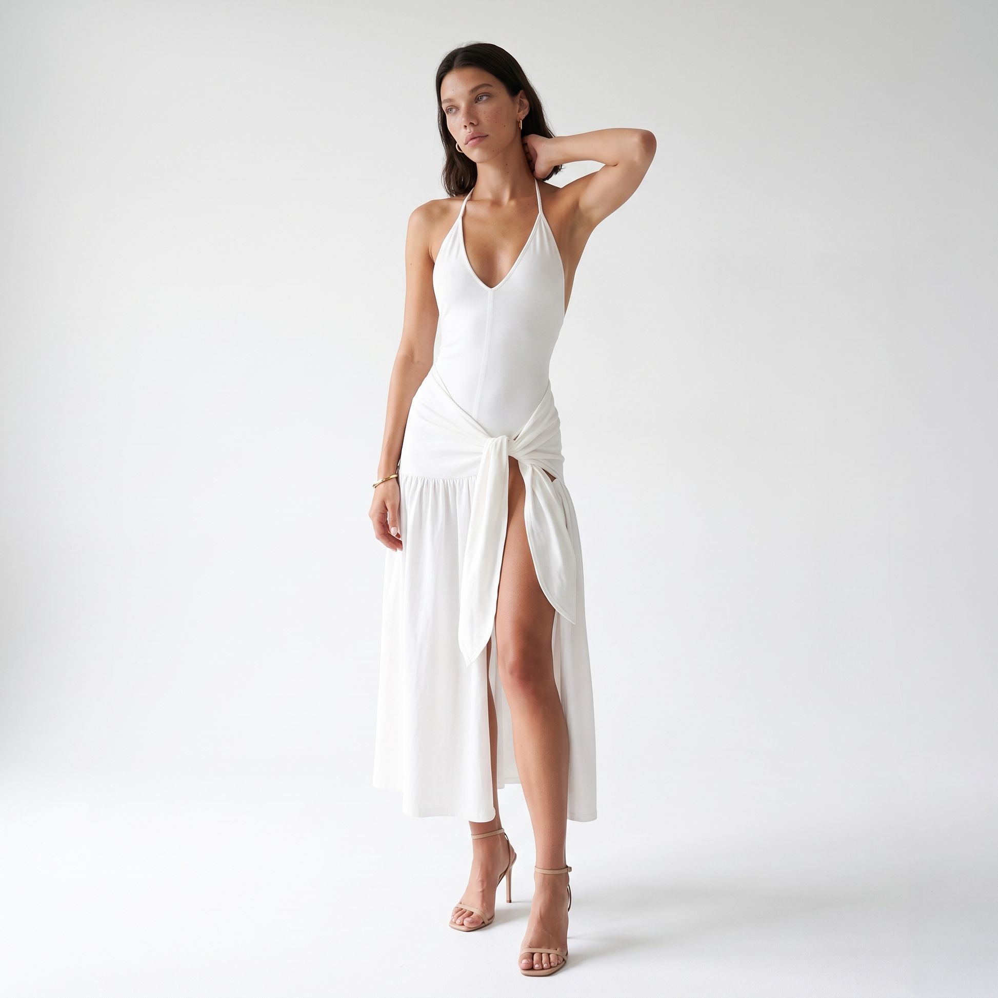 Sunoire 1 moq sexy v neck elegant backless slit skirt casual bodycon jumpsuit and skirt women set front hero 01