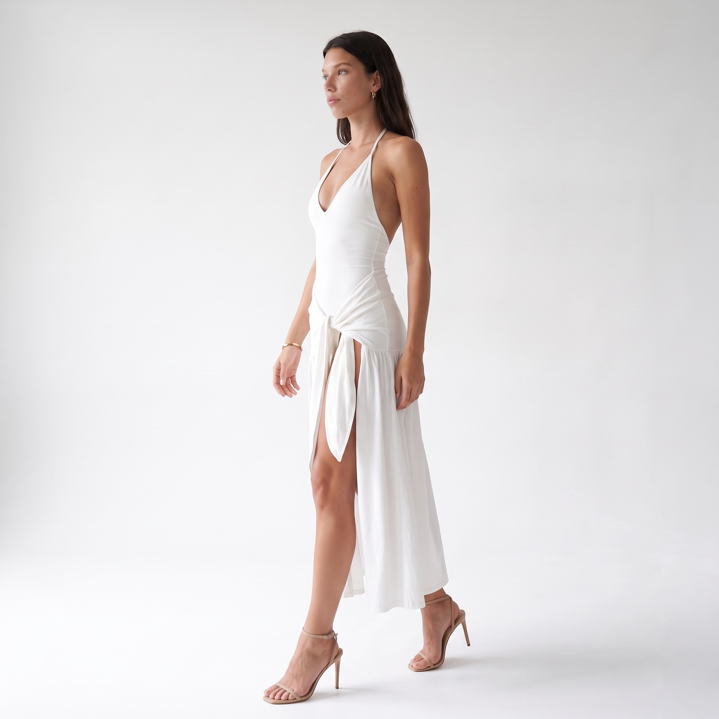 Sunoire 1 moq sexy v neck elegant backless slit skirt casual bodycon jumpsuit and skirt women set side view 01