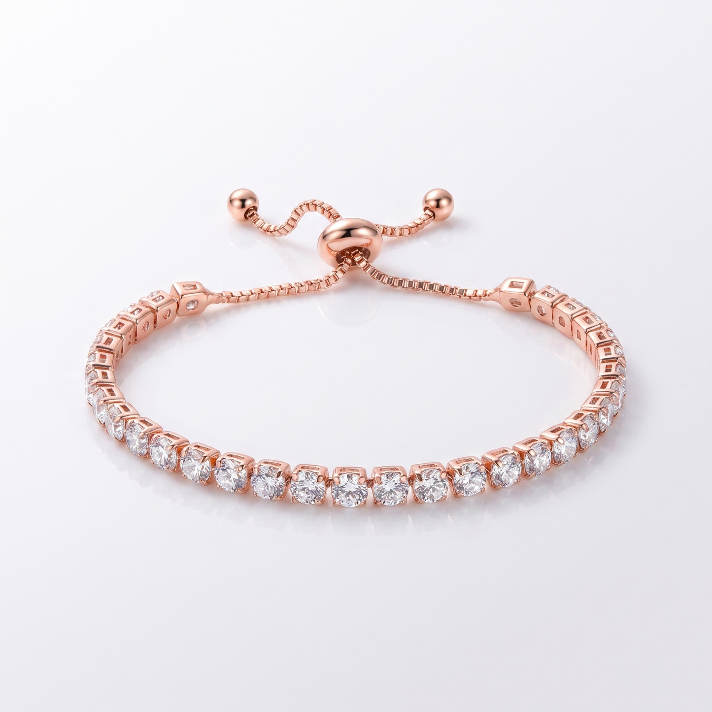 Sunoire women s tennis bracelet 4 mm 5 mm crystal cz iced cubic zirconia square tennis chain fashionable gold plated featuring pearls 10 flatlay rose gold round