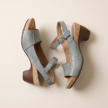 Sunoire adrianna womens block heel slingback sandals 10 pair flatlay blue gray