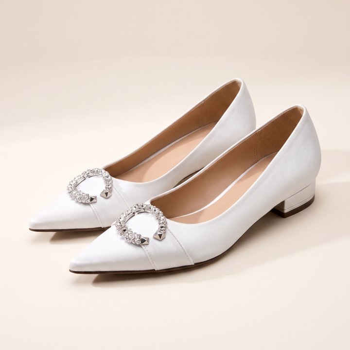 Sunoire womens satin bridal flats 10 pair flatlay white