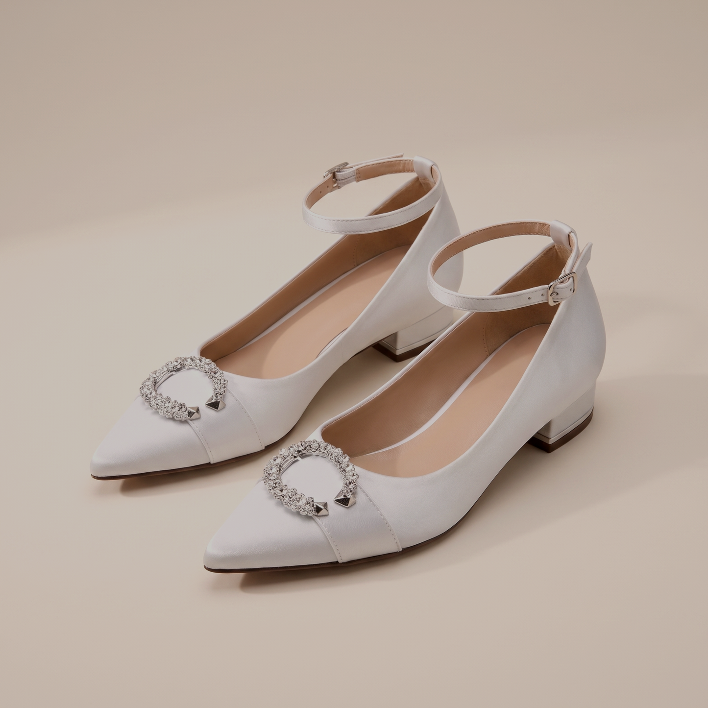 Sunoire womens satin bridal flats 10 pair flatlay white