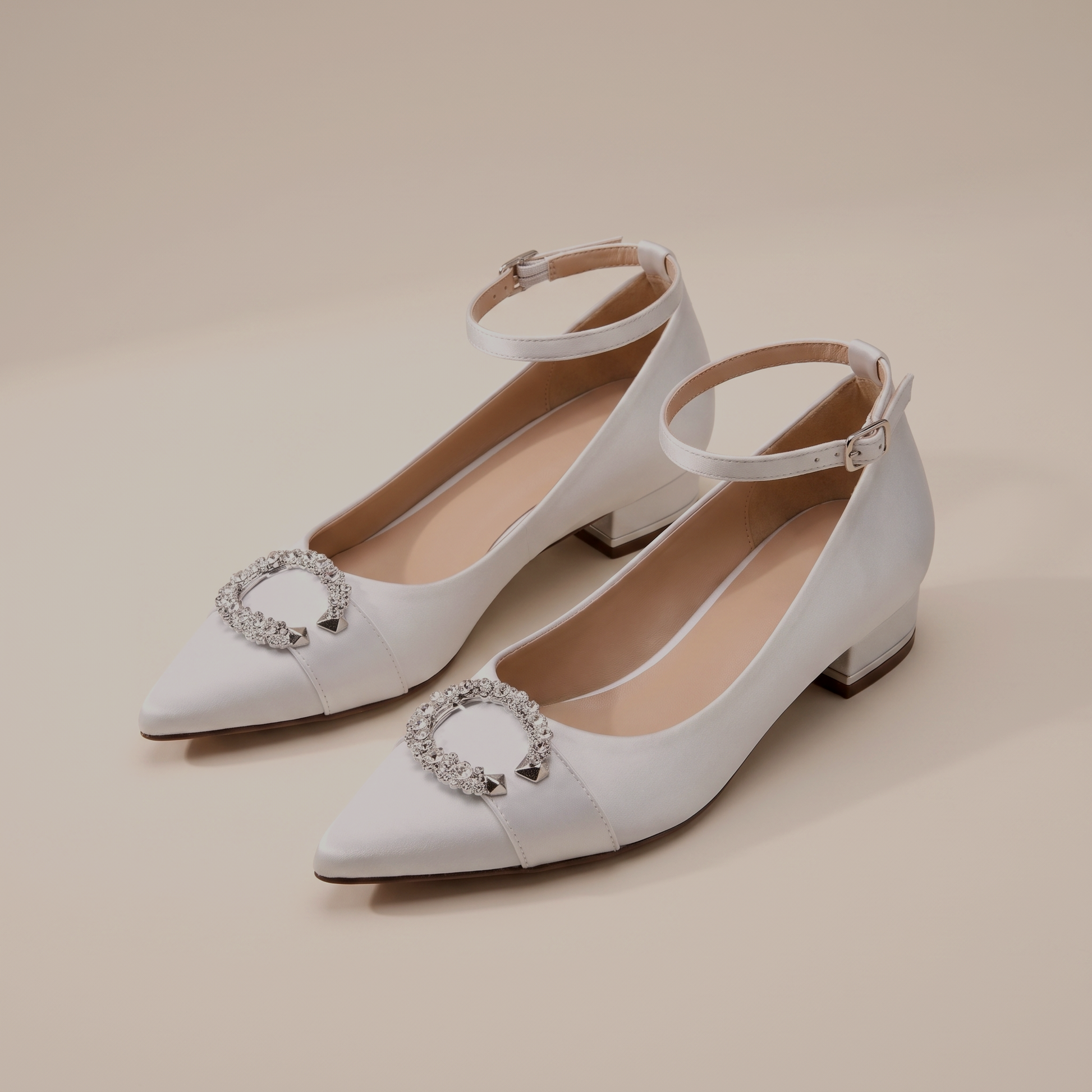 Sunoire womens satin bridal flats 10 pair flatlay white