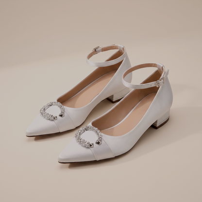 Sunoire womens satin bridal flats 10 pair flatlay white