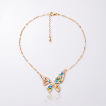 Sunoire non tarnish 18k gold plated korean bohemian pastoral small fragmented fashion dried flower charms pendant necklace for women 12 flatlay butterfly rainbow