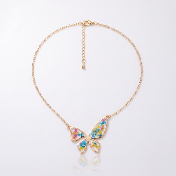 Melany Round Daisy Mix Floral Necklace — Butterfly Rainbow