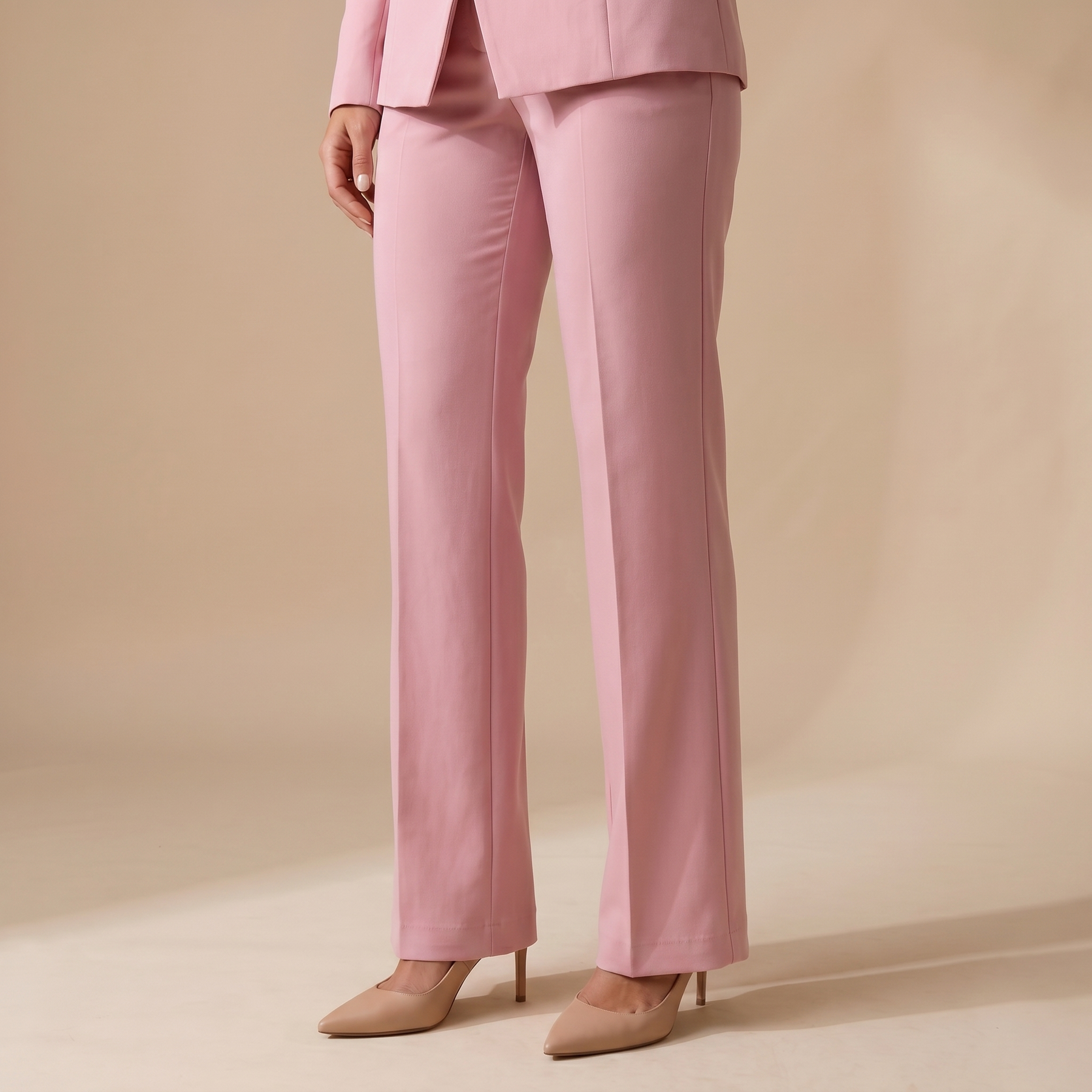 Sunoire 2 pieces outfit notched collar double breasted flap detail coat and zipper fly elastic back waist slim fit flared pants set casual blazer set worn detail 01