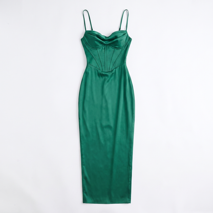 Sunoire 2023 summer collection new arrival women square collar satin sexy dress fashion long women dresses garment flatlay 01