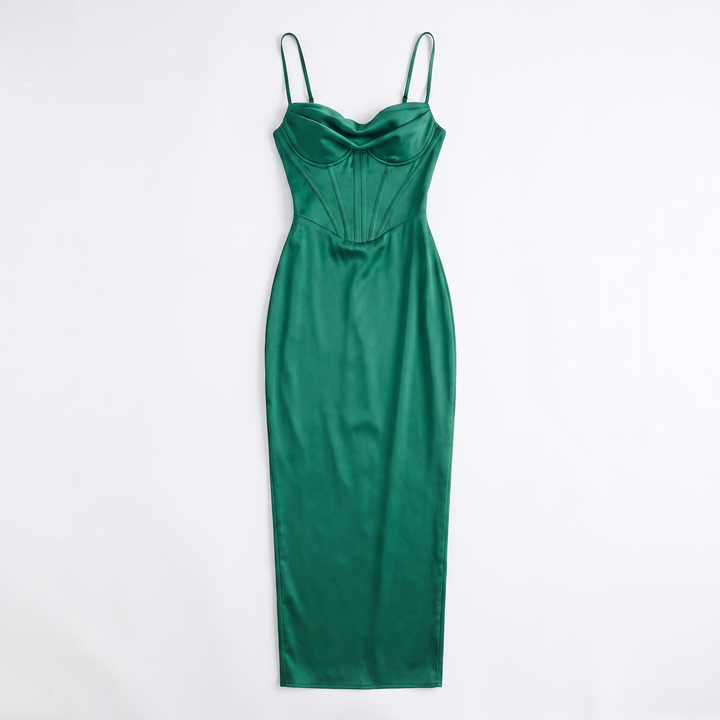 Sunoire 2023 summer collection new arrival women square collar satin sexy dress fashion long women dresses garment flatlay 01