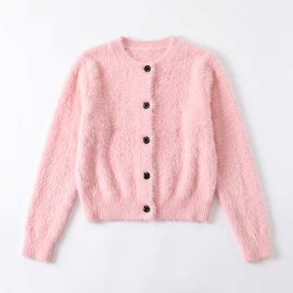 Sunoire 2026 hot sale korean oversized shaggy cardigans women button up lapel long sleeve fall winter fluffy chic sweet sweaters coats garment flatlay 01