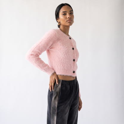 Sunoire 2026 hot sale korean oversized shaggy cardigans women button up lapel long sleeve fall winter fluffy chic sweet sweaters coats top crop 3q 01