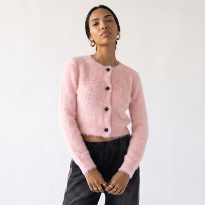 Sunoire 2026 hot sale korean oversized shaggy cardigans women button up lapel long sleeve fall winter fluffy chic sweet sweaters coats top front crop 01