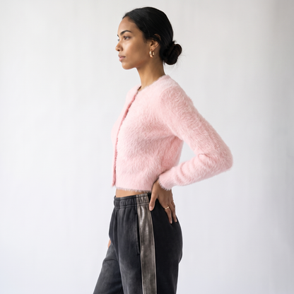 Sunoire 2026 hot sale korean oversized shaggy cardigans women button up lapel long sleeve fall winter fluffy chic sweet sweaters coats top side crop 01