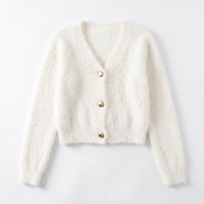 Sunoire 2026 korean fuzzy cardigan coat knitwear loose crochet knitted outfit plain sweaters slim fluffy cropped cardigans women garment flatlay 01