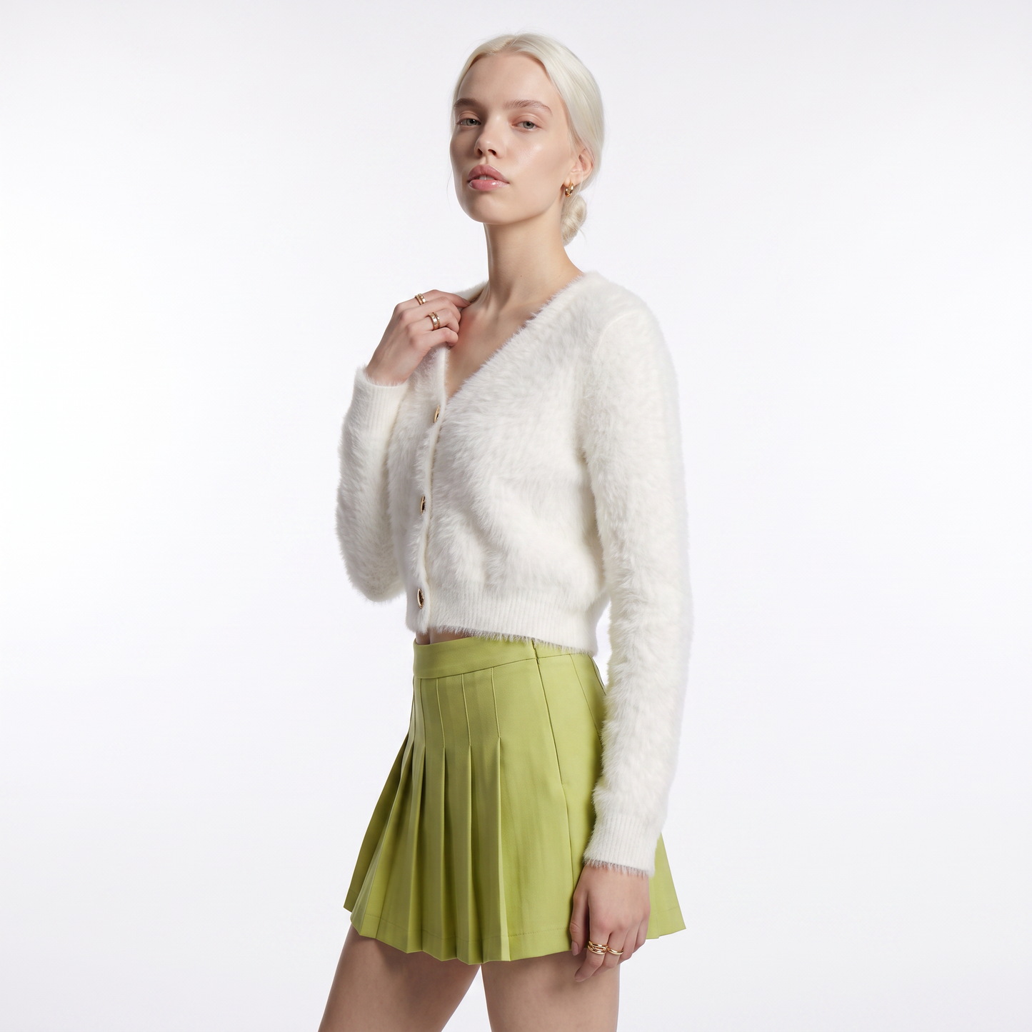 Sunoire 2026 korean fuzzy cardigan coat knitwear loose crochet knitted outfit plain sweaters slim fluffy cropped cardigans women top crop 3q 01