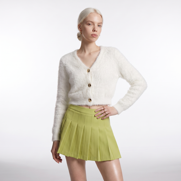 Sunoire 2026 korean fuzzy cardigan coat knitwear loose crochet knitted outfit plain sweaters slim fluffy cropped cardigans women top front crop 01