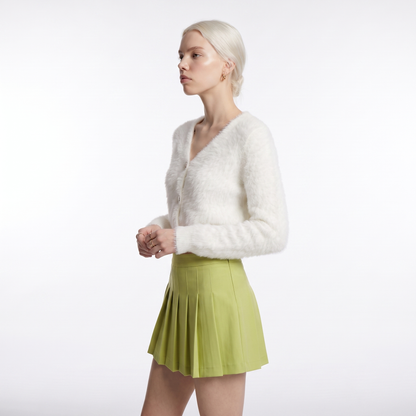 Sunoire 2026 korean fuzzy cardigan coat knitwear loose crochet knitted outfit plain sweaters slim fluffy cropped cardigans women top side crop 01