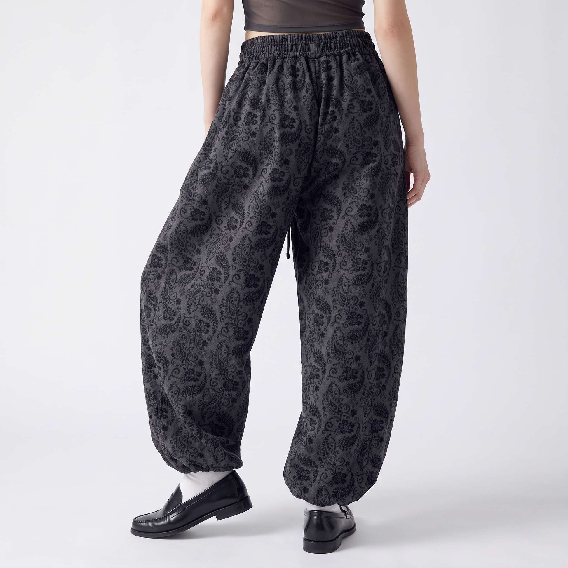 Sunoire 2026 new paisley print baggy pants for women high waist wide leg casual trousers oversized streetwear y2k pants with pockets bottom back crop 01