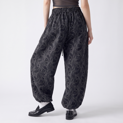 Sunoire 2026 new paisley print baggy pants for women high waist wide leg casual trousers oversized streetwear y2k pants with pockets bottom back crop 01