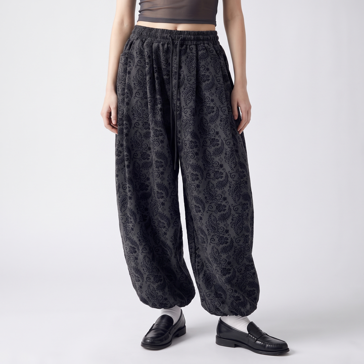 Sunoire 2026 new paisley print baggy pants for women high waist wide leg casual trousers oversized streetwear y2k pants with pockets bottom front crop 01