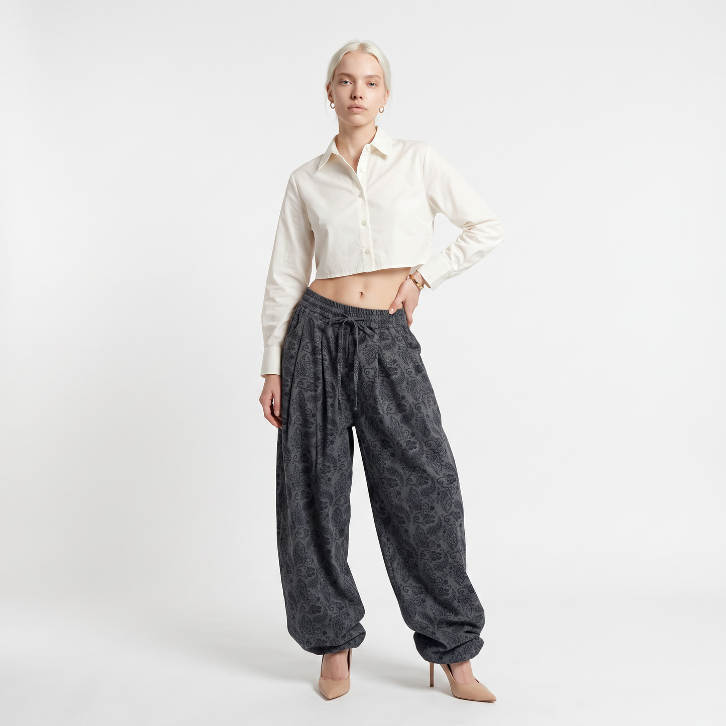 Pleated Baggy Paisley Print Pants – Paisley Everyday Casual Trousers