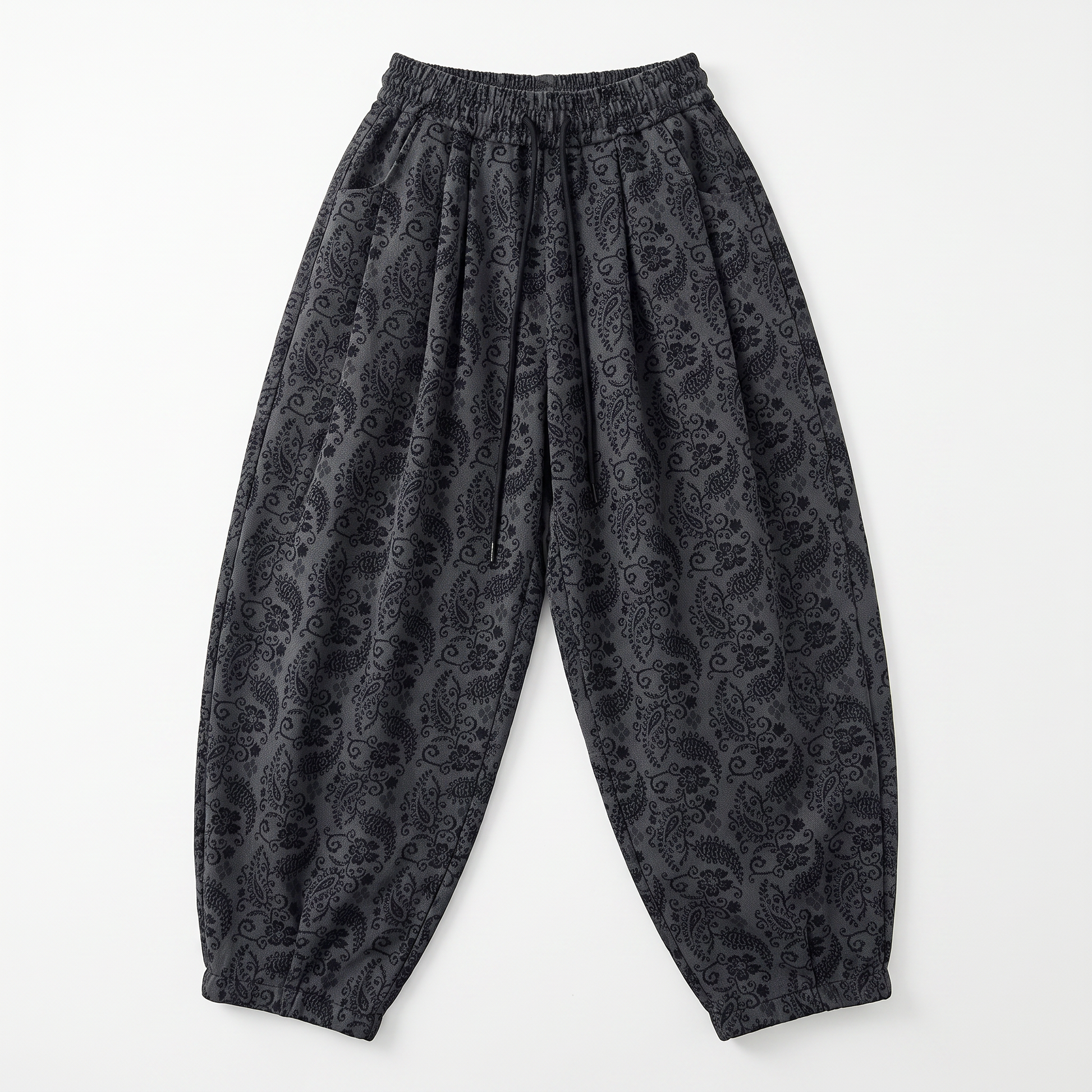 Sunoire 2026 new paisley print baggy pants for women high waist wide leg casual trousers oversized streetwear y2k pants with pockets garment flatlay 01