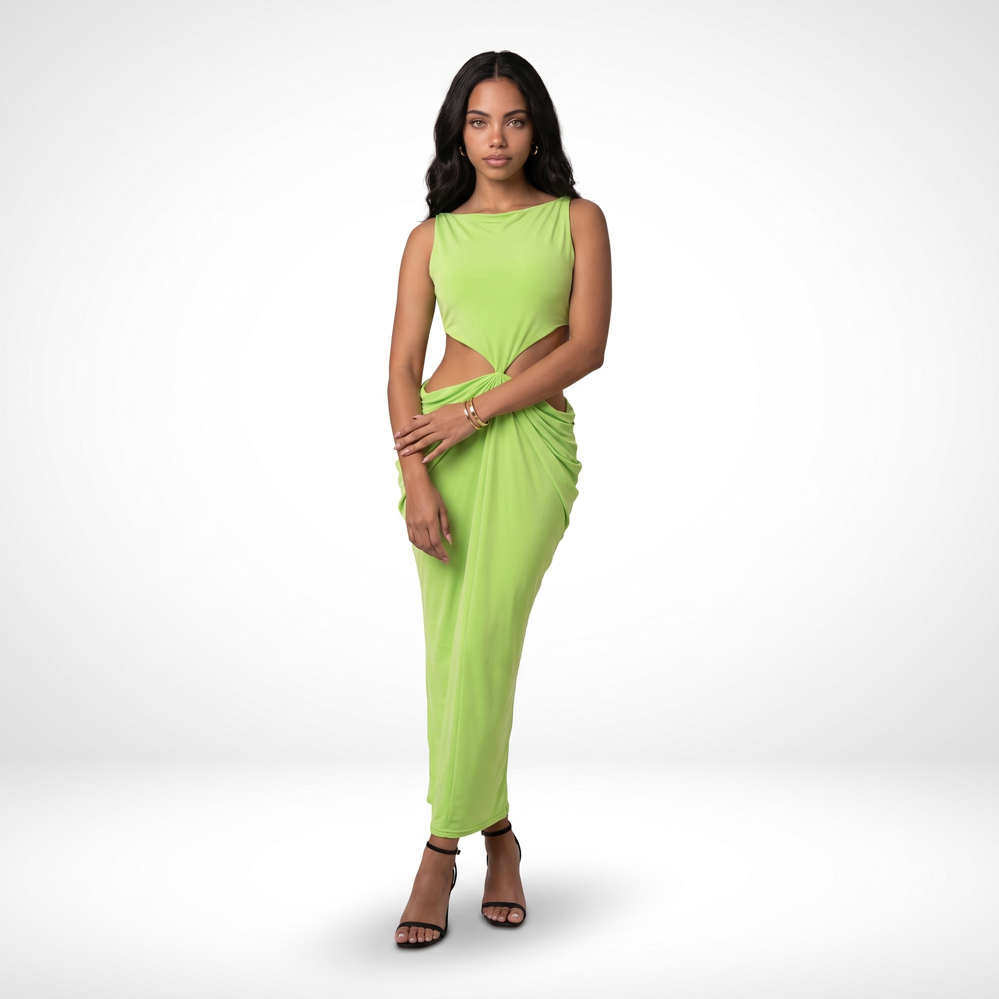 Sunoire 2026 summer collection sleeveless pleated backless elegant halter sexy slim women midi dress front hero 01