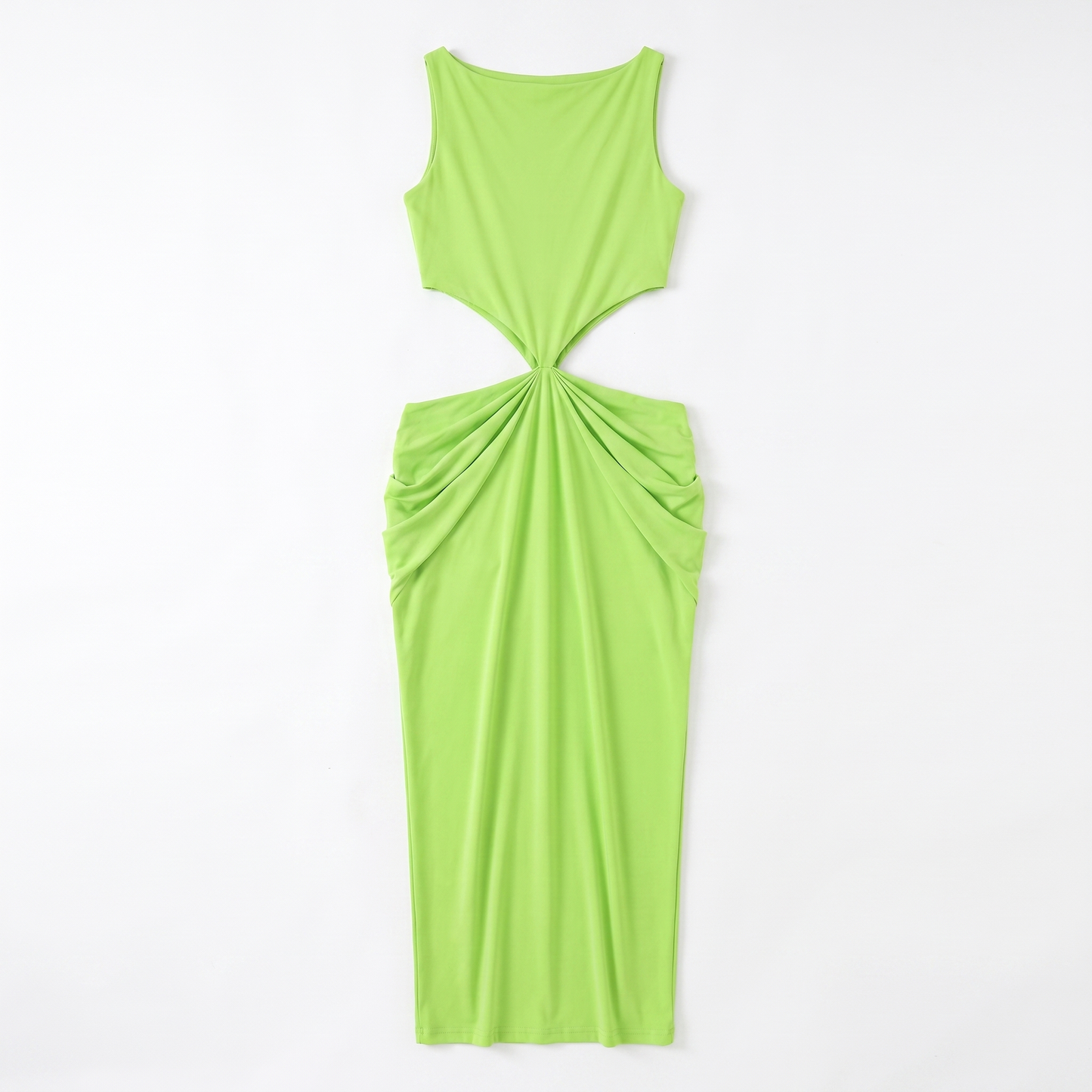 Sunoire 2026 summer collection sleeveless pleated backless elegant halter sexy slim women midi dress garment flatlay 01