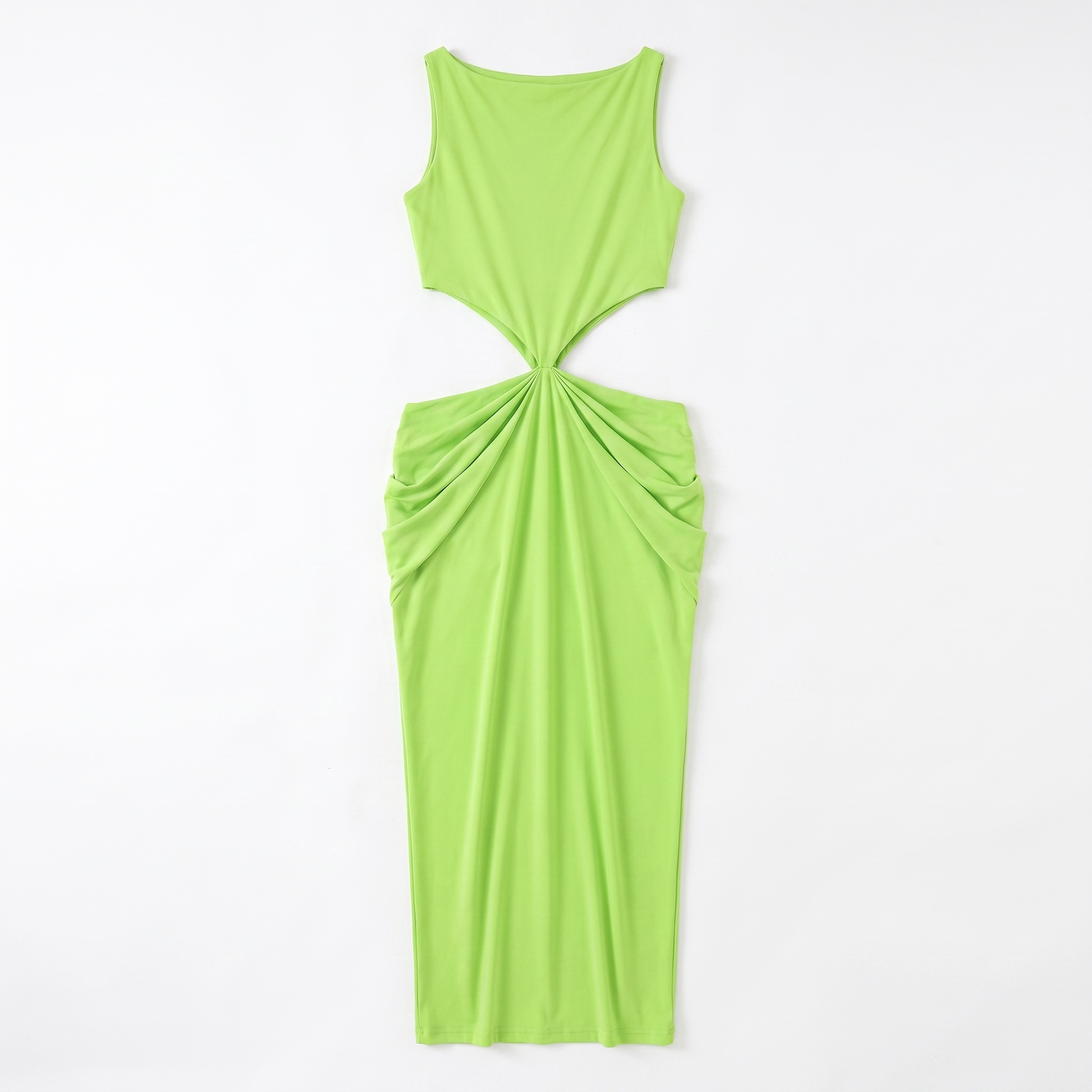 Sunoire 2026 summer collection sleeveless pleated backless elegant halter sexy slim women midi dress garment flatlay 01