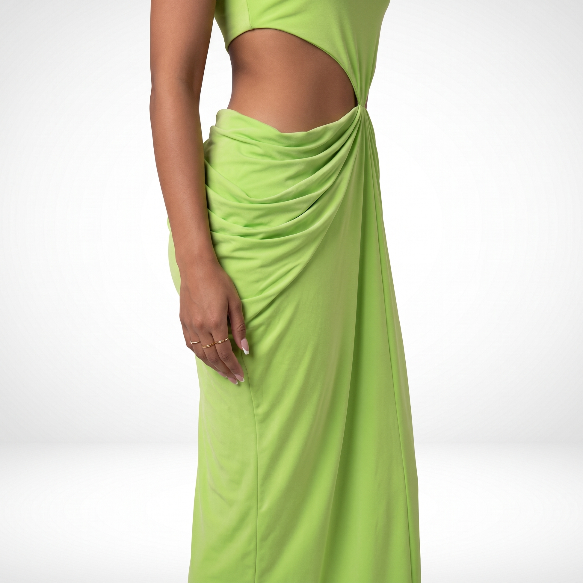 Sunoire 2026 summer collection sleeveless pleated backless elegant halter sexy slim women midi dress worn detail 01