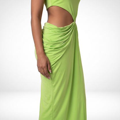 Sunoire 2026 summer collection sleeveless pleated backless elegant halter sexy slim women midi dress worn detail 01