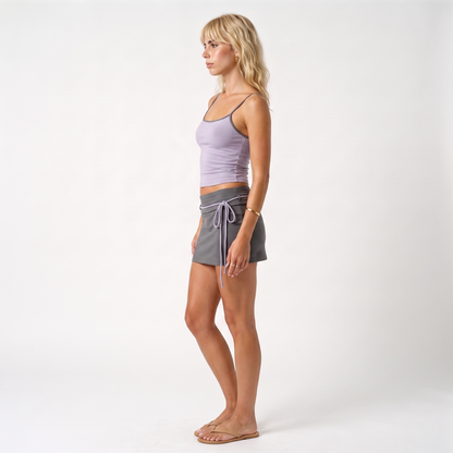 Sunoire 2026 summer new women s color match two piece skirt sexy halter tank tops belt a line mini 2 piece set side view 01