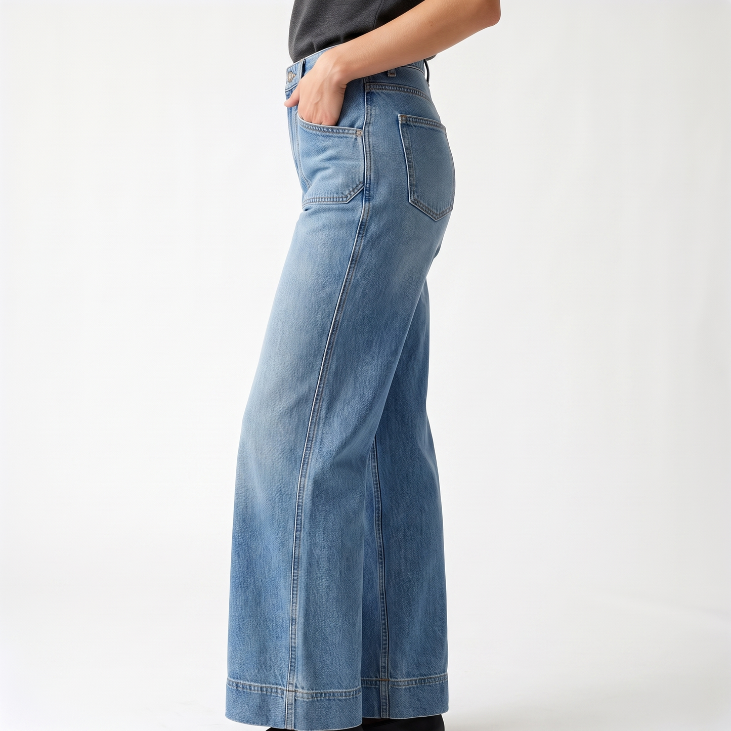 Sunoire 2026 vintage washed denim jeans for women new style loose fitting slimming women s wide leg straight pants denim mid cut pants bottom side crop 01