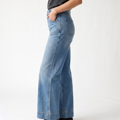 Sunoire 2026 vintage washed denim jeans for women new style loose fitting slimming women s wide leg straight pants denim mid cut pants bottom side crop 01