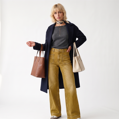 Sunoire 2026 vintage washed denim jeans for women new style loose fitting slimming women s wide leg straight pants denim mid cut pants colorway gold front hero 01