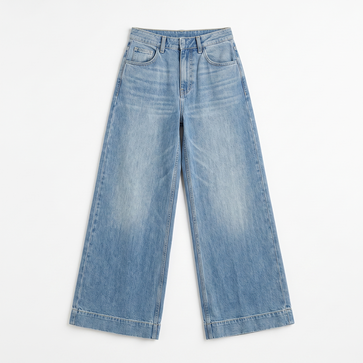 Sunoire 2026 vintage washed denim jeans for women new style loose fitting slimming women s wide leg straight pants denim mid cut pants garment flatlay 01