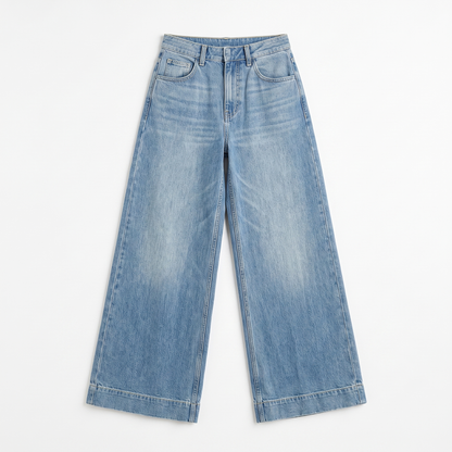 Sunoire 2026 vintage washed denim jeans for women new style loose fitting slimming women s wide leg straight pants denim mid cut pants garment flatlay 01