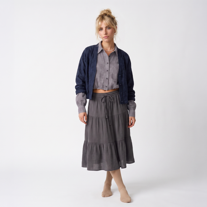 Women's Plaid Pleated Top – Navy Going Out — Brown
