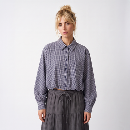 Sunoire 3 colorway turn down collar button up plaid pattern long sleeve casual fashion tops blouses shirts for women top front crop 01