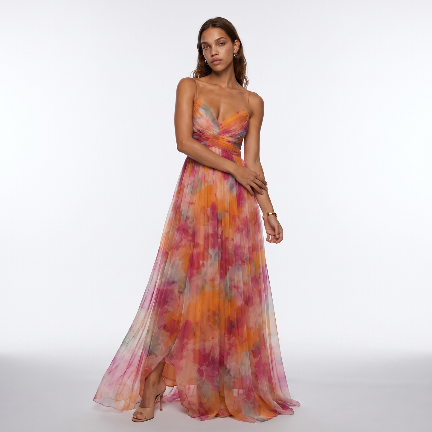 Sunoire women s floral v neck maxi dress flowing silhouette front hero 01